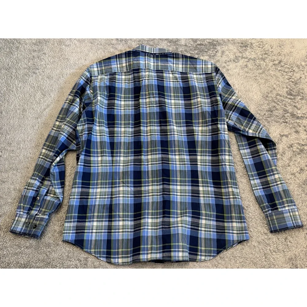 Banana Republic Shirt Mens XL Blue Green Plaid Soft Wash Tailored Slim Fit